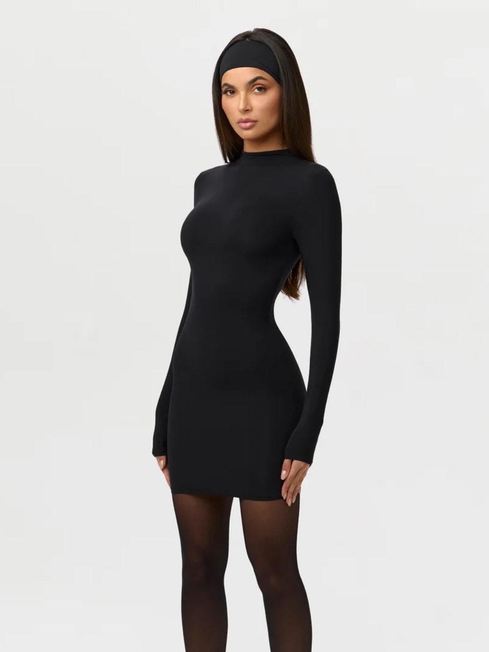 Naked Wardrobe Womens Sculpt Mock Neck Long Sleeve Bodycon Knit Dress Size L